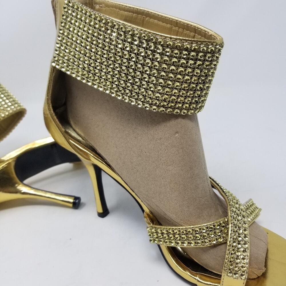 Red Circle Gold Crystals Ankle Stilettos Heels Zipper Back Blekis Women's Size 9 - Picture 10 of 16